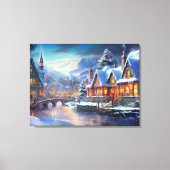 Winterdorf-Illustration Leinwanddruck (Vorderseite)
