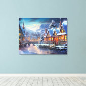 Winterdorf-Illustration Leinwanddruck (Insitu (Holzboden))
