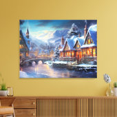Winterdorf-Illustration Leinwanddruck (Insitu (Wohnzimmer))