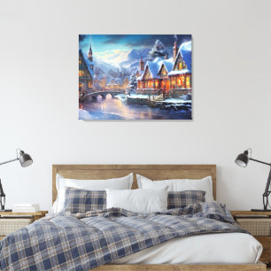 Winterdorf-Illustration Leinwanddruck