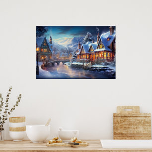 Winterdorf-Illustration Poster