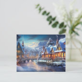 Winterdorf-Illustration Postkarte (Stehend Vorderseite)