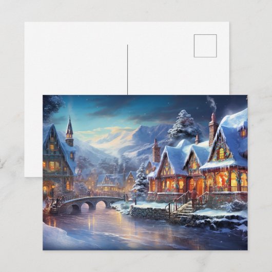 Winterdorf-Illustration Postkarte (Vorne/Hinten)