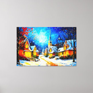 Winterdorf im Mondlicht Leinwanddruck