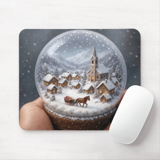 Winterdorf in einer Weihnachts-Schneekugel Mousepad (Mit Mouse)