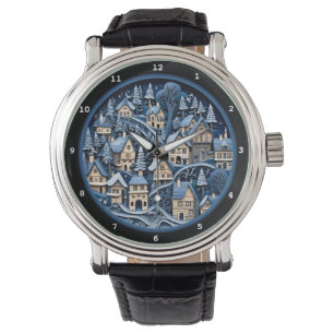 Winterdorf Kunst Nostalgie Design Armbanduhr
