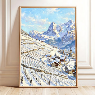 Winterdorf-Landschaftsleinwandkunst Poster