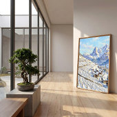 Winterdorf-Landschaftsleinwandkunst Poster