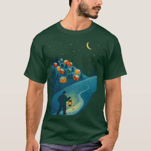 Winterdorf-Laternenweg-Nacht  Dunkles T-Shirt