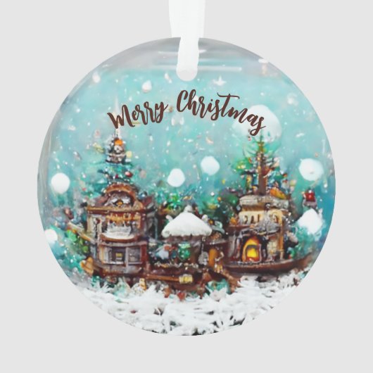 Winterdorf Märchenhäuser Schneeflocke Ornament (Rückseite)