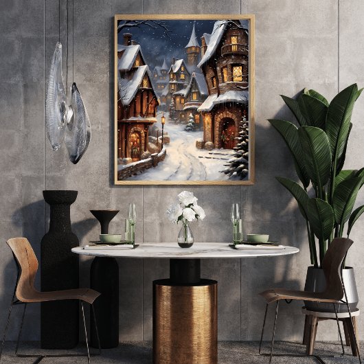 Winterdorf mit funkelndem Licht Poster