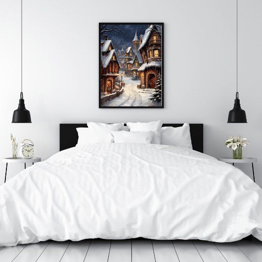 Winterdorf mit funkelndem Licht Poster