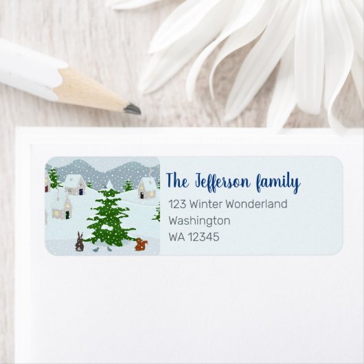 Winterdorf mit Schnee, Hase, Eichhörnchen und Kief (Insitu)