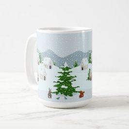 Winterdorf mit Schnee, Hase, Eichhörnchen und Kief Kaffeetasse