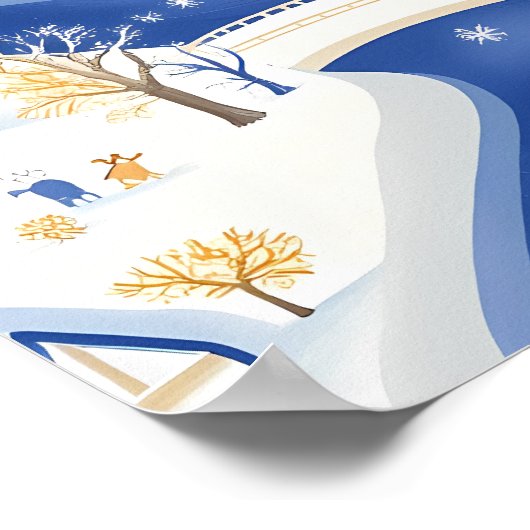 Winterdorf mit Winding River und Kirche Poster (Ecke)