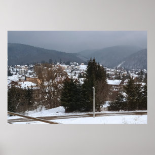 Winterdorf Panorama - ländliche Landschaft Rumänie Poster