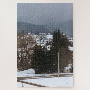 Winterdorf Panorama - ländliche Landschaft Rumänie Puzzle