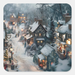 Winterdorf Quadratischer Aufkleber