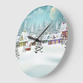 Winterdorf: Schneelandschaft Große Wanduhr (Winkel)