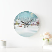 Winterdorf: Schneelandschaft Große Wanduhr (Zuhause)