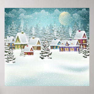 Winterdorf: Schneelandschaft Poster