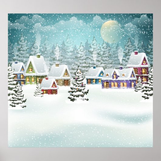 Winterdorf: Schneelandschaft Poster (Vorne)