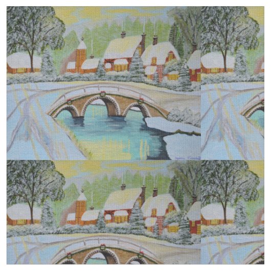 Winterdorf-Stoff Stoff (Nahaufnahme)