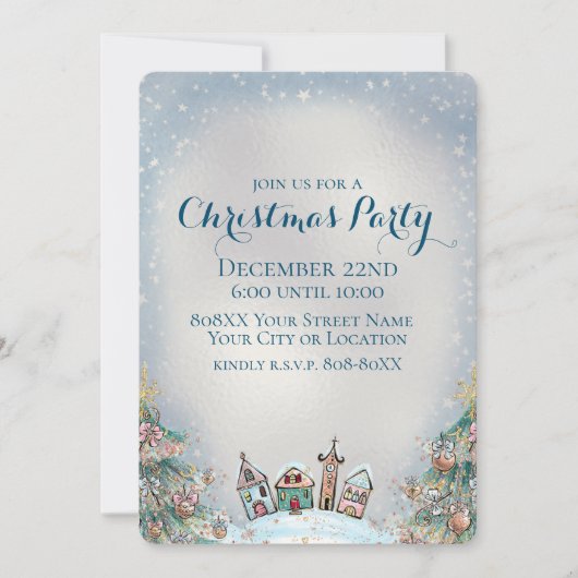 Winterdorf und Weihnachtsbaumen Einladung (Vorderseite)