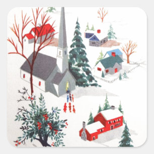 Winterdorf Vintage Quadratischer Aufkleber