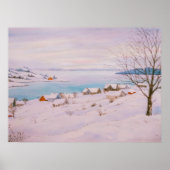 Winterdorf Wasserfarbe im Schnee Weihnachten Poster (Vorne)