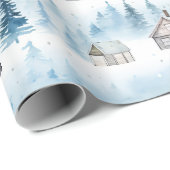 Winterdorf Wasserfarbe Weiße Weihnachten Moderne Geschenkpapier (Rolleneckpunkt)
