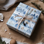 Winterdorf Wasserfarbenschnee Weißes Weihnachtsfes Geschenkpapier