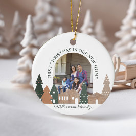 Winterdorf Woodgrain Erstes Weihnachtsfest Foto Keramik Ornament