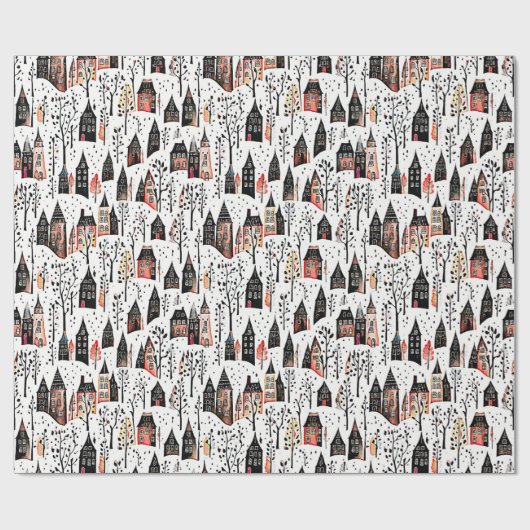 Winterdörfer skizzieren Weihnachten Geschenkpapier (Flach)