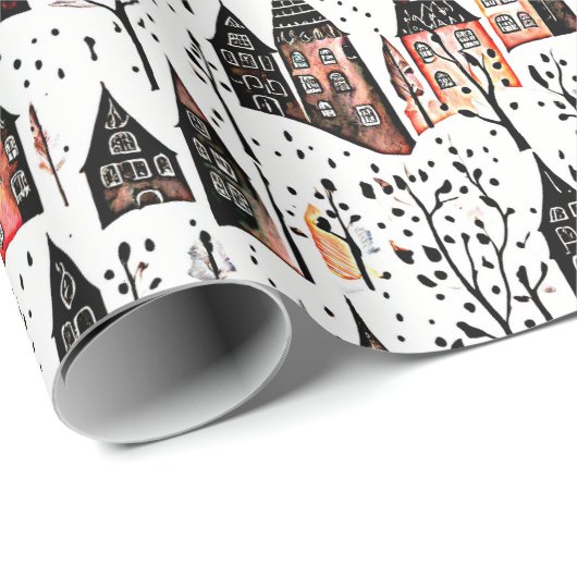 Winterdörfer skizzieren Weihnachten Geschenkpapier (Rolleneckpunkt)