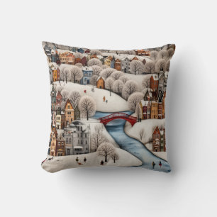 Winterdorfszene Cozy Snowy Town  Kissen