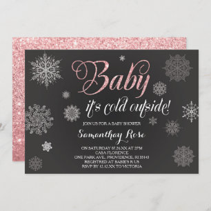 Winterdusche Einladung, Baby Pink Glitzer Einladung