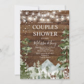 Winterdusche rustikale Holzsäulenleuchten Einladung (Vorderseite)