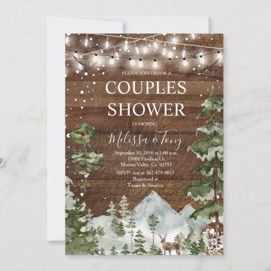 Winterdusche rustikale Holzsäulenleuchten Einladung (Vorderseite)