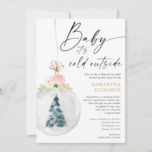 Winterdusche von Mail pink goldene Mädchendusche Einladung (Vorderseite)