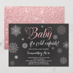 Winterduscheinladung, Baby Pink Glitzer Einladung
