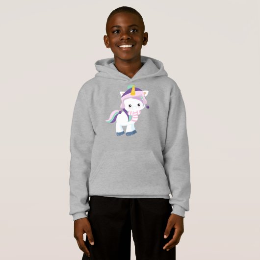 Wintereinhorn, Niedliches Einhorn, Zaubereinhorn,  Hoodie (Vorne ganz)