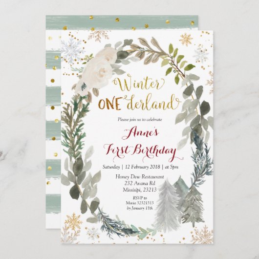 Wintereinladung von Onederland White Floral zum Ge Einladung (Vorne/Hinten)