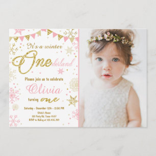 Wintereinladung zum Geburtstag von Onederland Pink Einladung