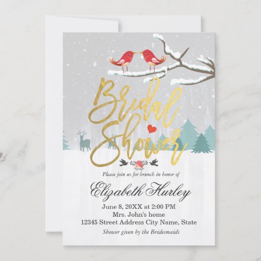 Wintereinladung zum Schneeschuhwandern im Brautpar Einladung (Vorderseite)