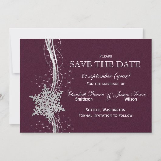 Wintereinladungen Fuchsia und Silber Save The Date (Vorderseite)