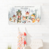 Wintereinland-Waldtiere glücklich Geburtstag Banner (Insitu)