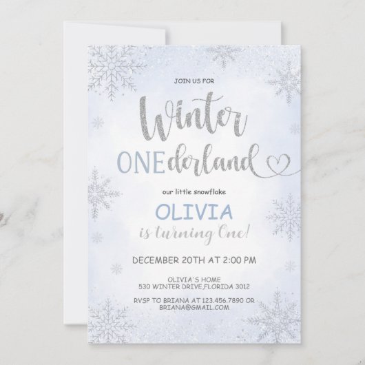 Wintereinlandschneeflocken Einladung zum Geburtsta (Vorderseite)