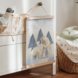 Winterfamilie Polar Bären Arktische Kinderzimmer W Wandteppich Mit Holzrahmen