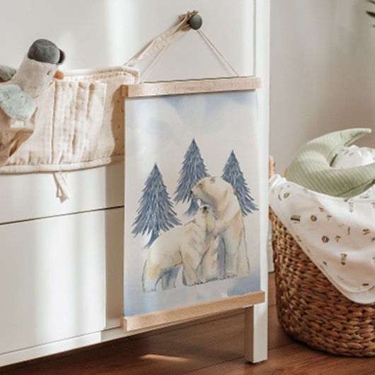 Winterfamilie Polar Bären Arktische Kinderzimmer W Wandteppich Mit Holzrahmen